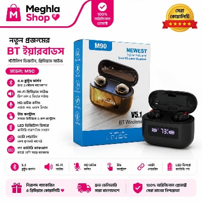 Picture of M90 NEW Earbuds TWS Earphone Touch Control Wireless Bluetooth 5.1 Headphones With Microphone Black