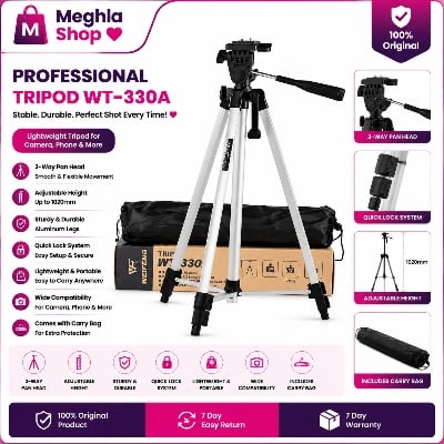 Picture of TRIPOD 330A Professional Aluminum Camera TRIPED-SIVERS WITH MOBILE HOLDER and 360° Swivel Fluid Head Multicolor