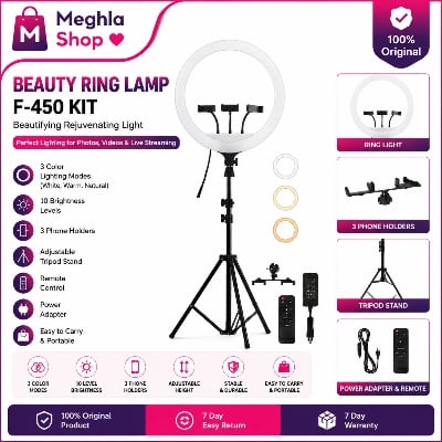 Picture of 18" Inch (45cm) LED Ring Light & 3 Phone Holder With Tripod Selfie Mobile Laptop Live Beauty Light Lamp Big Photography Ringlight with Stand for Phone Studio for Tiktok Youtube Live Makeup Photography Video Black