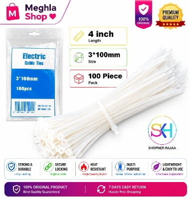 Picture of Cable tai 3*100 mm . 4 inch long cable tai 100 piece 1 packet White