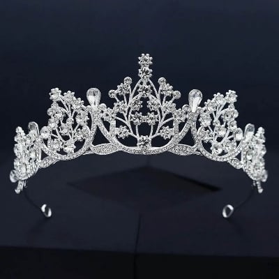 Picture of Women Elegant Wedding Bride Crown Headwear Rhinestone Tiaras Cute Head Pin Gift Silver