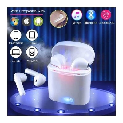 Picture of I7S Double Dual Mini Wireless 4.1 Bluetooth Earphone With Power Case - White