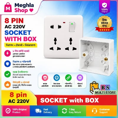 Picture of 8 Pin Socket No Box (220V/240V 16A ) Multi Function Universal Wall Socket White