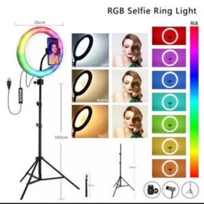 Picture of 10 inch RGB LED Soft Ring Light with Tripod Stand for Photography Makeup YouTube Video Shooting Selfie Black