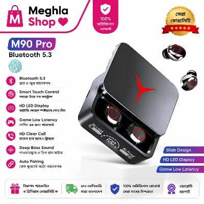 Picture of M90 Pro TWS Wireless Bluetooth Headphones 5.3 Dual Call Game Earphones Power Touch Headset with Mic Black