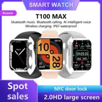Picture of T100 Max Smart watch Series 8 Smart Watch 2.0 inch Screen Size IP67Waterproof Wireless Charger Black
