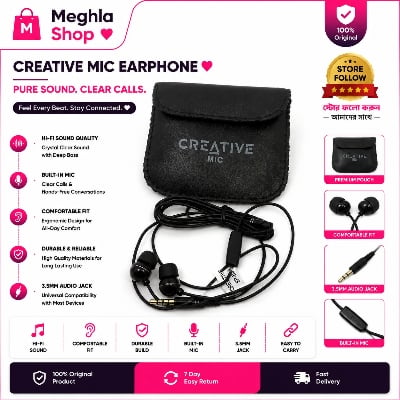 Picture of Orignal Creative High Bass Audio Earphone with Pouch EP-530 - Black - Ear Phone - Headphone