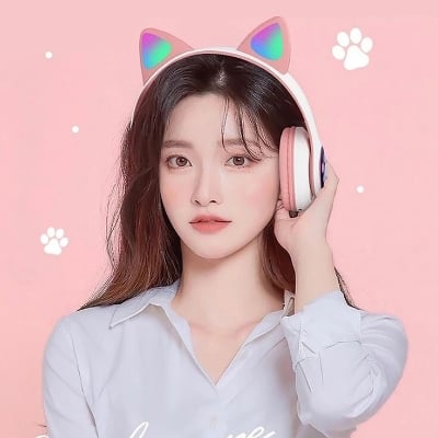 Picture of CAT STN-28 Over Ear Music Headset Glowing Ear Headphones Foldable Wireless BT5.0 Earphone with Mic AUX IN TF Card MP3 Player Colorful LED Lights 