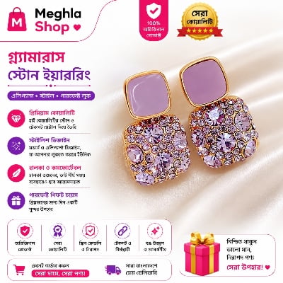 Picture of Luxury Female Crystal Zircon Stone Earrings Purple-Pink-Black-White Fashion Earrings For Women Multicolor