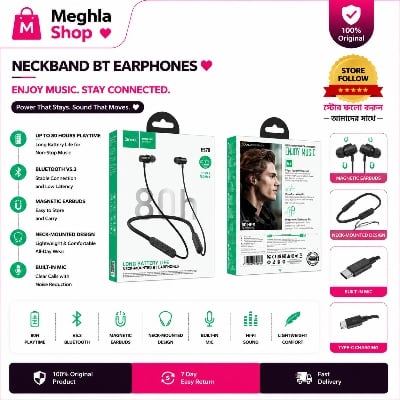 Picture of Hoco ES70 Bluetooth Neckband Long Battery Backup Wireless Earphone Black Magnetic Sports Headset for Android iPhone Multicolor