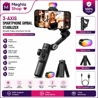 Picture of Smart X Pro 3-Axis Smart Gimbal Stabilizer Set With RGB Magnetic Light OLED Display LED Light Focus Wheel Grey Gimbal Multicolor