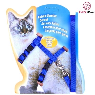 Picture of Adjustable Nylon Pet Cat Harness and Leash ~ Kitten adult Belt Collar with lead(Royal Blue) - 50 gm