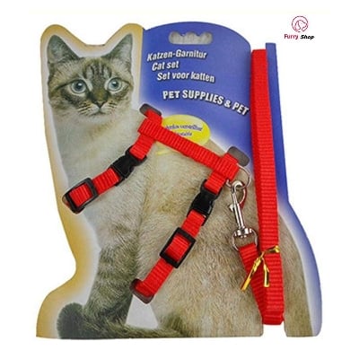 Picture of Adjustable Nylon Pet Cat Harness and Leash ~ Kitten adult Belt Collar with lead (Red) - 50 gm
