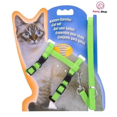 Picture of Adjustable Nylon Pet Cat Harness and Leash ~ Kitten adult Belt Collar with lead (Green) - 50 gm
