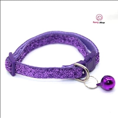 Picture of Adjustable Pet Cat Collar With Bell Puppy Neck Strap Soft For Small Dog Collars Cat Belt - Purple - 