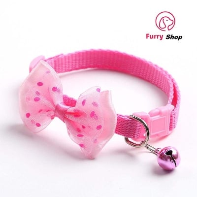 Picture of Pet tie Cat Collar Adjustable Dot Prints Doggy Bow Tie With Bell Fashion Pets Necktie Collars Bells and Charms pet supplies - Pink - 