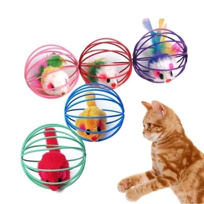 Picture of Cat Scratch Ball Toys Cat Interactive Toys Simulated Mouse in Rat Cage Ball Toy Funny Cat Toys Pet Accessories - Multicolor - 