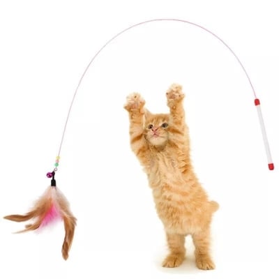 Picture of Funny Cat Stick Interactive Cats Toys Kitten Toy Sticks Rod with Metal Bells Feather and Long Wire Kitty Pet Training Products - Multicolor - 