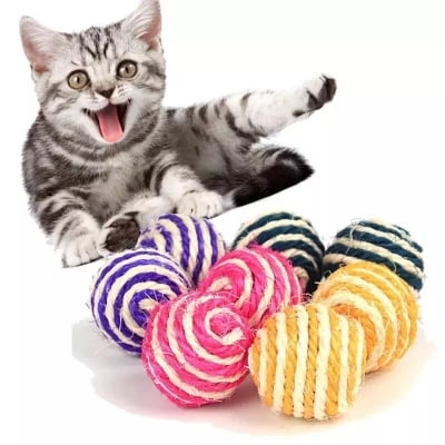 Picture of Colorful Sisal Interactive Ball Cat Toy 1pcs - Multicolor - 