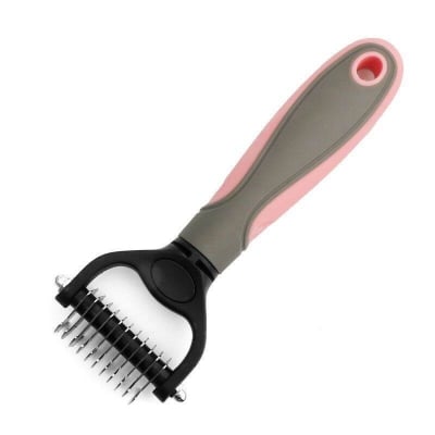 Picture of Pet Grooming Brush, 2 Sided Undercoat Rake for Dogs & Cats,Safe Dematting Comb & Deshedding Tool for Matted Hair/Tangles - Multicolor - 