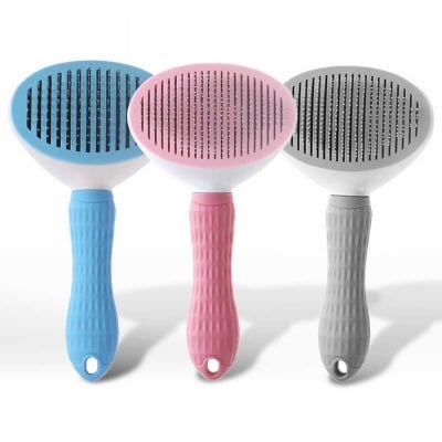 Picture of Dog Cat Brush Self Cleaning Slicker Pet Grooming Brushes Hair Remover Comb Tools - Blue - 