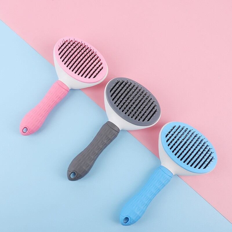 Picture of Dog Cat Brush Self Cleaning Slicker Pet Grooming Brushes Hair Remover Comb Tools - Blue - 