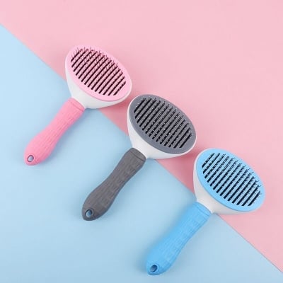 Picture of Dog Cat Brush Self Cleaning Slicker Pet Grooming Brushes Hair Remover Comb Tools - Blue - 