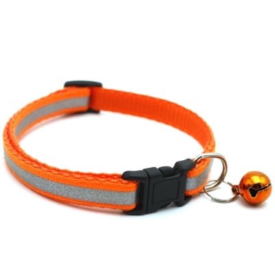Picture of Adjustable Reflective Pet Cat Collar With Bell Puppy Neck Strap Soft For Small Dog Collars Cat Belt - Orange - 