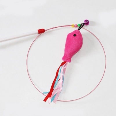 Picture of Cat Toy Feather Mouse Wand Cat Pet Toy Wire Chaser Wand Teaser Feather With Bell - Multicolor - 