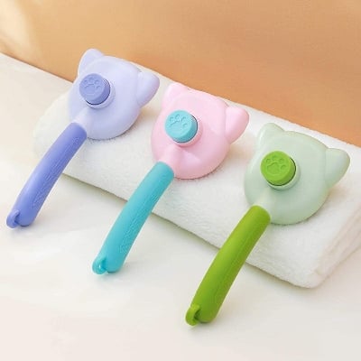Picture of Cat Shape Pet Push Brush Automatic Plastic Shedding Hair Remove Tool Dog Cat Loose Hair Comb For Pet Faces Fur Nozzle Grooming - Multicolor - 