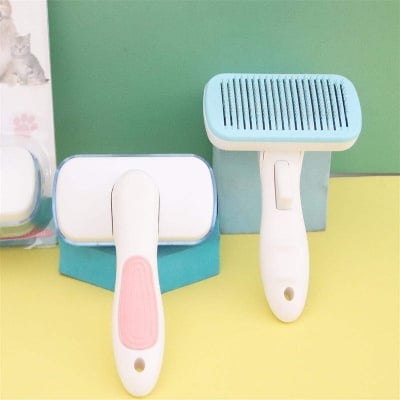 Picture of High Quality Rectangular Pet Push Brush Automatic Plastic Shedding Hair Remove Tool Dog Cat Loose Hair Comb For Pet Faces Fur Nozzle Grooming - Multicolor - 
