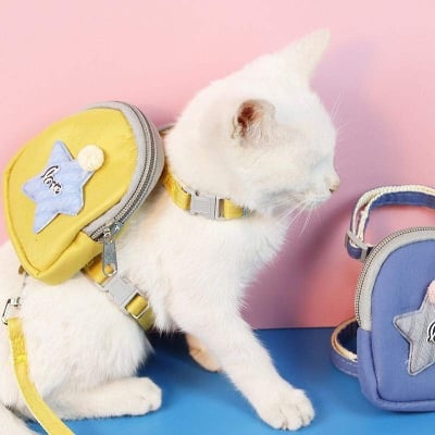 Picture of Adjustable Nylon Pet Cat Harness and Leash with medicine kit bag ~ Kitten adult Belt Collar with lead - 20 gm