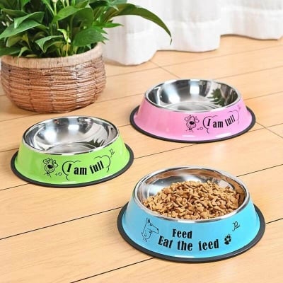 Picture of Cat Bowl Pet Bowl Stainless Steel Cat Food Water Bowl with Non-Slip Rubber Base - 50 gm
