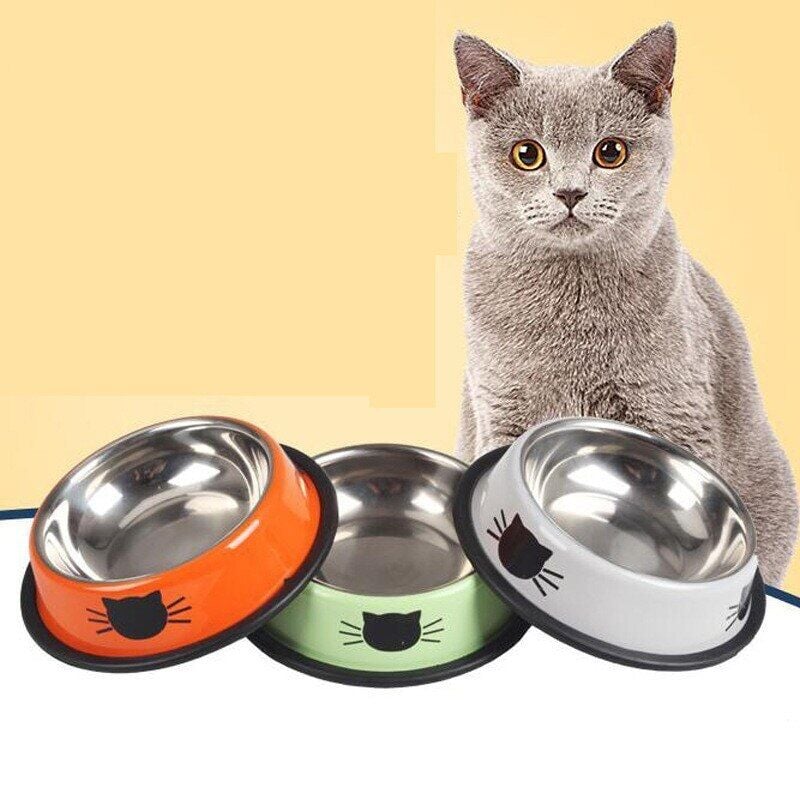 Picture of Cat Bowl Pet Bowl Stainless Steel Cat Food Water Bowl with Non-Slip Rubber Base - 50 gm
