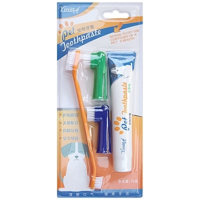 Picture of Pet Dog Cat Vanilla/Beef Flavor Toothpaste Toothbrush Oral Hygiene Health Care - 50 gm