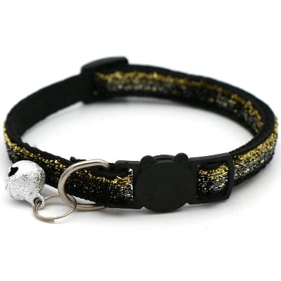 Picture of Adjustable Sparkling Pet Cat Collar With Bell - Black - 