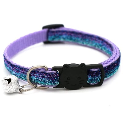 Picture of Adjustable Sparkling Pet Cat Collar With Bell - Purple - 