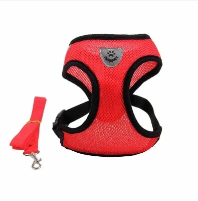Picture of (S Size Red colour) Pet Cat/ Dog Harness Adjustable Design Nylon Strap Collar with Leash, Breakaway Cat Safety jacket Harness - Red - 
