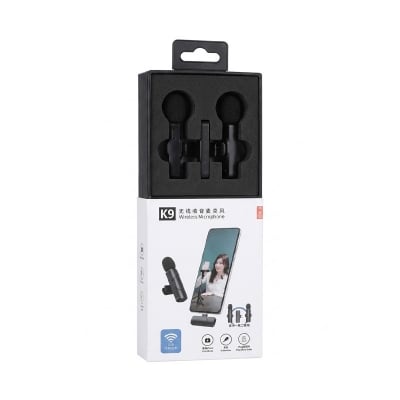 Picture of Dual Bluetooth Microphone K9 Wireless Lavalier Microphone Noise Reduction Outdoor Live Broadcast Usb Lavalier Microphone For Mobile Phone Type C & Lighting Port Black - Microphone-Black