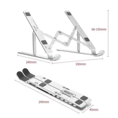 Picture of Aluminum Alloy Metal Adjustable Laptop Stand for 10 to 17 Inches Macbook/Laptops/Tab-Silver