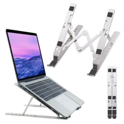 Picture of Aluminum Alloy Metal Adjustable Laptop Stand for 10 to 17 Inches Macbook/Laptops/Tab-Silver