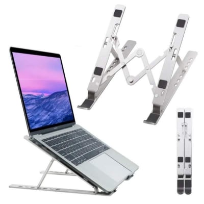 Picture of Aluminum Alloy Metal Adjustable Laptop Stand for 10 to 17 Inches Macbook/Laptops/Tab-Silver
