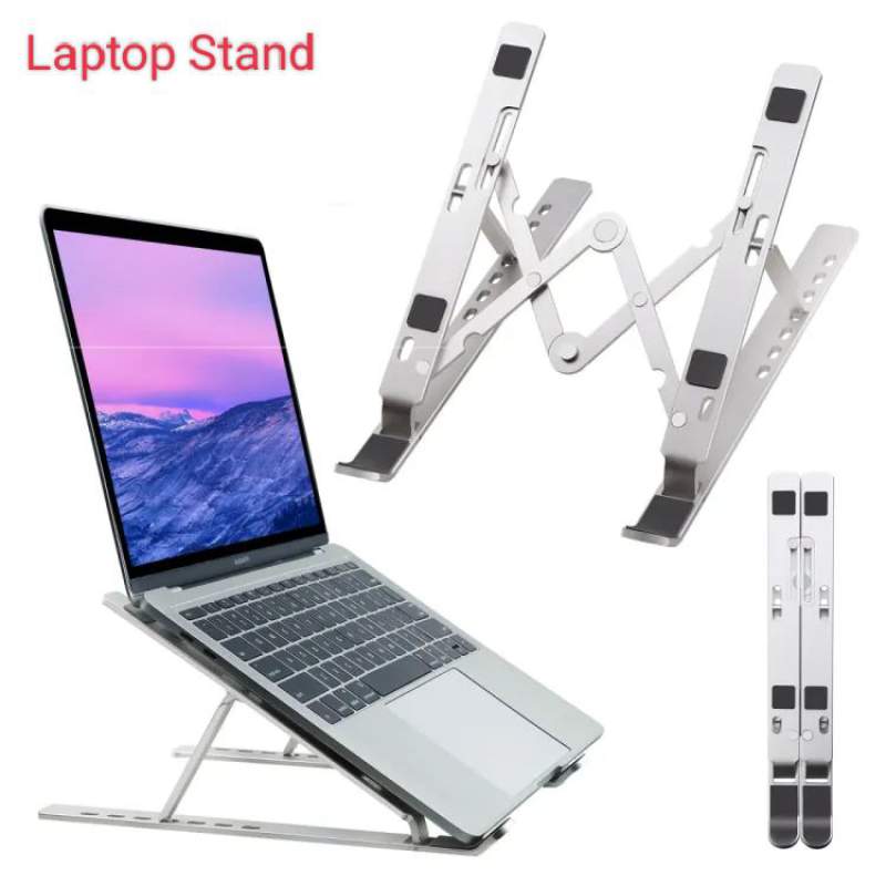 Picture of Aluminum Alloy Metal Adjustable Laptop Stand for 10 to 17 Inches Macbook/Laptops/Tab-Silver