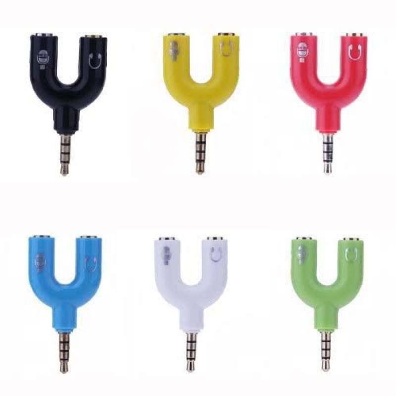 Picture of Y Shape 3.5mm Audio Jack To Headphone Microphone Splitter Converter Adaptor-Multicolor