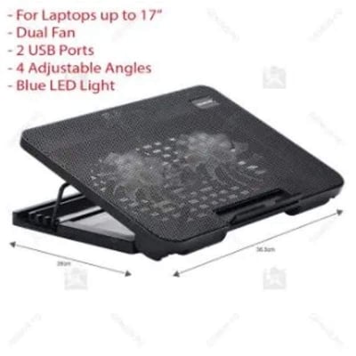 Picture of Laptop Cooling Pad 2 Fans LED Light 4 Adjustable Angle 2 Way USB Laptop Cooling Fan Stand Notebook Laptop Cooler Stand 17"-Black