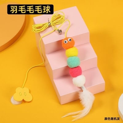Picture of Self-healing elastic cat toy feather bell, cat amusing stick, door hanging swing, little mouse toy cat to relieve boredom - Multicolor - 