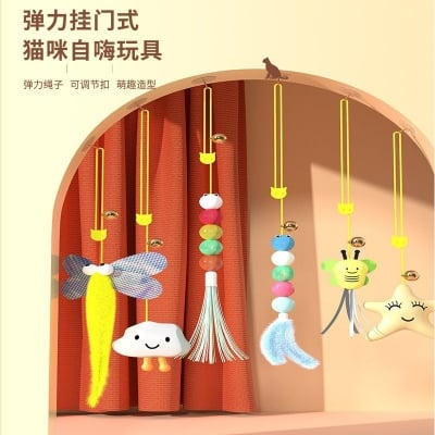 Picture of Self-healing elastic cat toy feather bell, cat amusing stick, door hanging swing, little mouse toy cat to relieve boredom - Multicolor - 