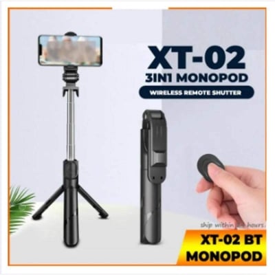 Picture of XT02 Bluetooth Extendable Selfie Stick with Wireless Remote for Making TikTok, Vlog Videos and Tripod Stand Selfie Stick for for Mobile and All Smart Phones-Black