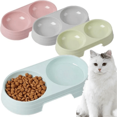 Picture of Pet Double Bowl of Water Food pink for Dog Cat Pet Jora Vati Bati for Cat and Dog Partisan Food Pot Feeder Container Bowl 1pc - 30 gm