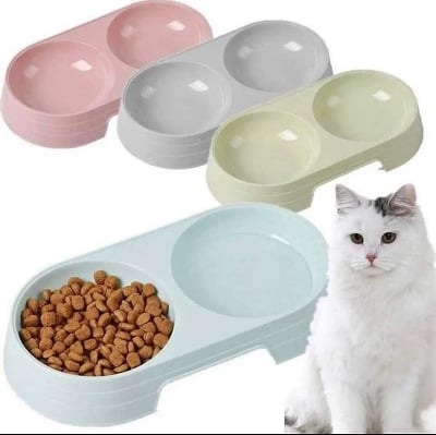 Picture of Pet Double Bowl of Water Food pink for Dog Cat Pet Jora Vati Bati for Cat and Dog Partisan Food Pot Feeder Container Bowl 1pc - 30 gm